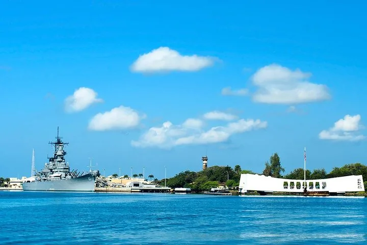 View of the Battleship Missouri Memorial and the USS Arizona Memorial