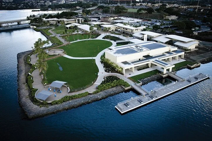Aerial view of the Pearl Harbor Visitor Center and grounds